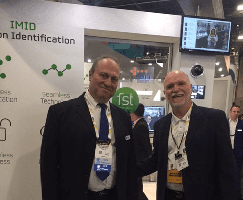 Arie Melamed Yekel, CMO, FST Biometrics (left) with Peter O'Neill, President, FindBiometrics (right), at ISC West in Las Vegas.