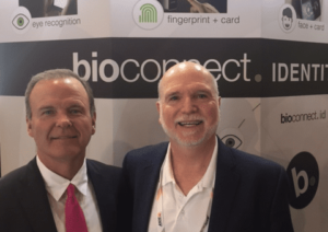 Rob Douglas, CEO, BioConnect (left) and Peter O’Neill, President, FindBiometrics (Right). O'Neill interviewed Douglas about the exciting innovative technology BioConnect was demonstrating.